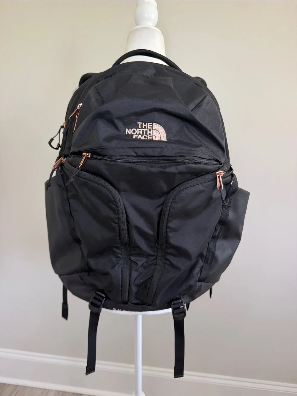 The North Face Black Backpack with Rose Gold Hardware